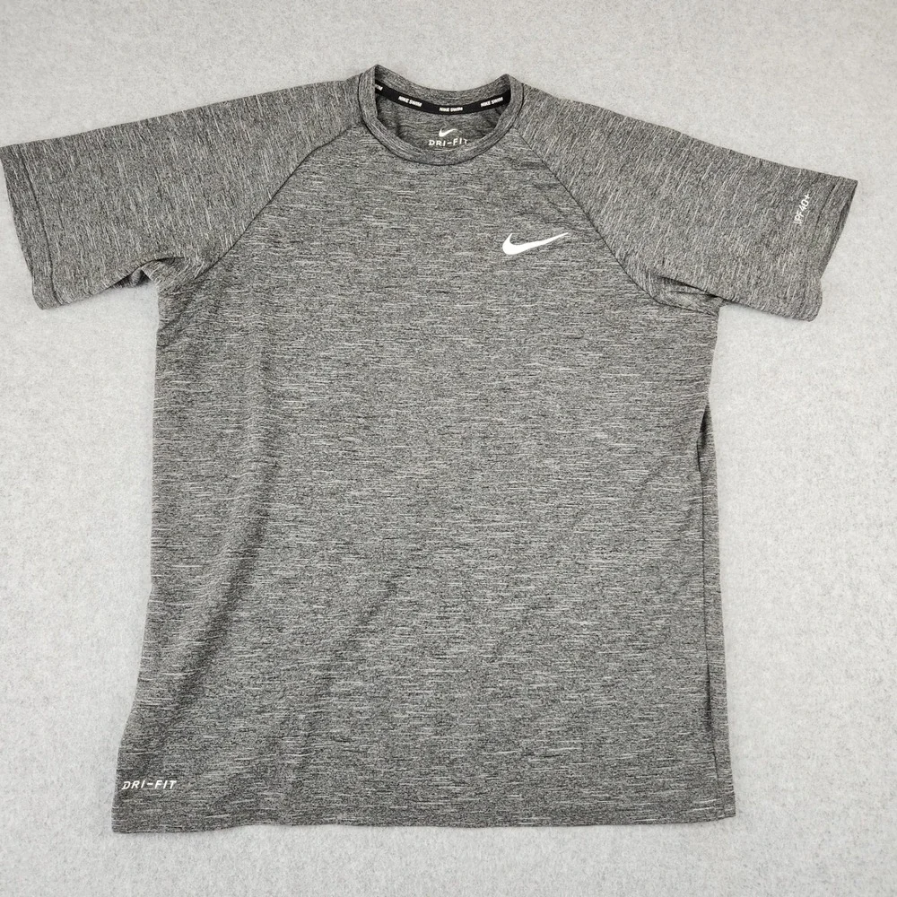 Nike Rash Guard Men's M Gray Swim Dri-FIT UPF‎ 40+ Short Sleeve Heathered Shirt